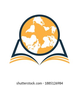 Education logo concept with book icon and globe. International education logo with globe and book sign.