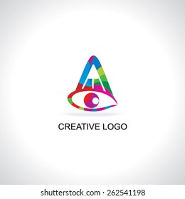 education logo concept colorful pencil with eye 