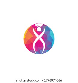 Education logo concept with graduation cap, vector illustration template. Happy people jump with graduation cap.