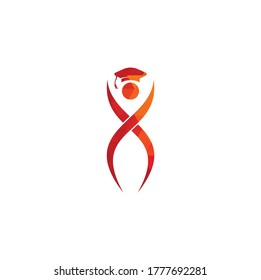 Education logo concept with graduation cap, vector illustration template. Happy people jump with graduation cap.