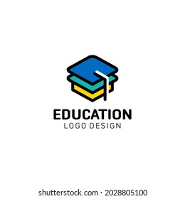 Education logo concept with graduation cap and stationary. Vector stock. Illustration graphic design.