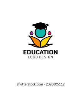Education logo concept with graduation cap and stationary. Vector stock. Illustration graphic design.