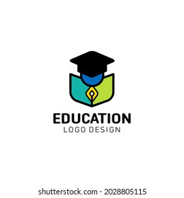 Education logo concept with graduation cap and stationary. Vector stock. Illustration graphic design.