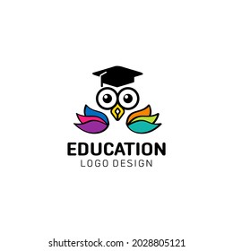 Education logo concept with graduation cap and stationary. Vector stock. Illustration graphic design.