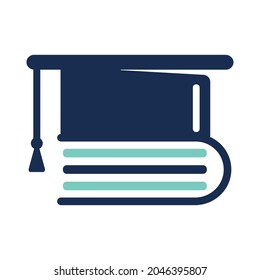 Concepto del logotipo educativo con tapa de graduación e icono del libro. Plantilla de sombrero de soltero y logotipo de libro.