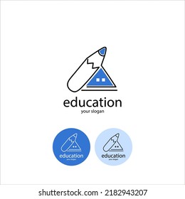 Education logo logo concept. Logo with stationery symbol and house icon. Can be used for school logos, course places, learning centers etc