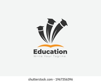 Education logo concept for the thrown cap in the sky, graduation complete, success in education life, big achievement.