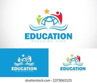 education logo creative reaching star people smart world globe symbol and book