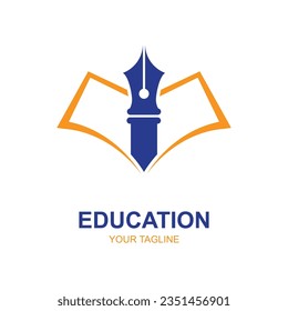 Diseño del logo educativo con tapón de soltero y concepto de libro con idea creativa