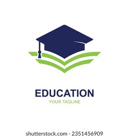 Diseño del logo educativo con tapón de soltero y concepto de libro con idea creativa