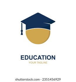 Diseño del logo educativo con tapón de soltero y concepto de libro con idea creativa