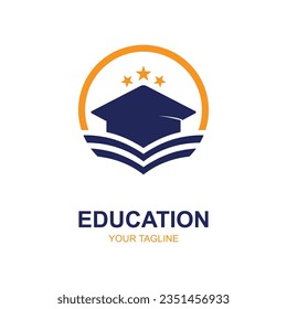 Diseño del logo educativo con tapón de soltero y concepto de libro con idea creativa
