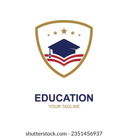 Diseño del logo educativo con tapón de soltero y concepto de libro con idea creativa