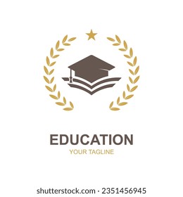 Education logo design with bachelor cap and book concept with creative idea