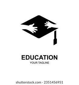 Diseño del logo educativo con tapón de soltero y concepto de libro con idea creativa