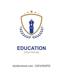 Diseño del logo educativo con tapón de soltero y concepto de libro con idea creativa
