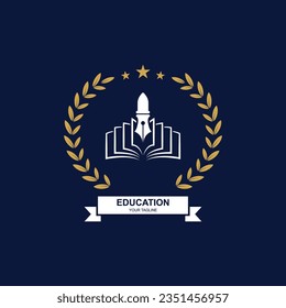 Diseño del logo educativo con tapón de soltero y concepto de libro con idea creativa