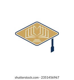 Education logo design with bachelor cap and book concept with creative idea