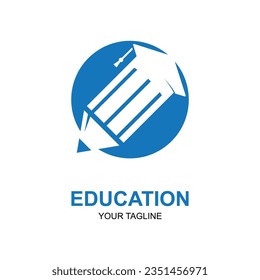 Diseño del logo educativo con tapón de soltero y concepto de libro con idea creativa