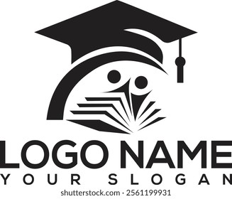 Education logo design with bachelor cap and book concept with creative idea