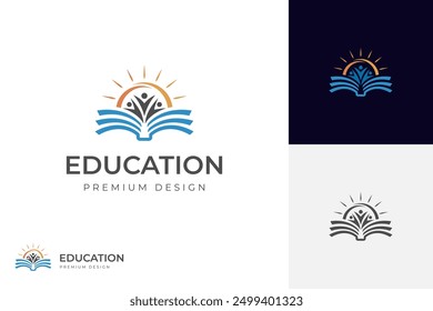 Diseño del logotipo de la educación con el libro y la idea gráfica del estudiante para el aprendizaje, la lectura, el progreso del estudiante y el éxito en la ilustración del logotipo del Vector de aprendizaje