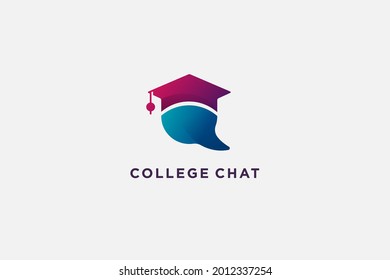 diseño del logotipo educativo. chat de burbuja de logotipo con ilustración de icono de logotipo de sombrero de graduación