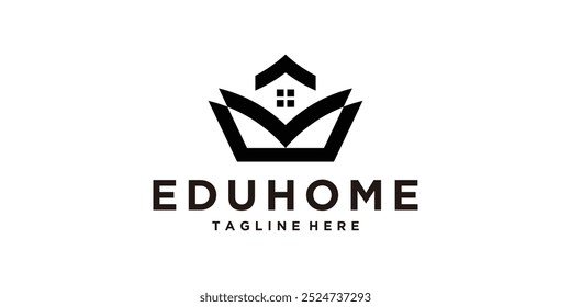 design de logotipo educacional, combinação de livros e casas, aprendizagem, colagem, vetor de design de logotipo, ícone, símbolo, ideia, criativo.