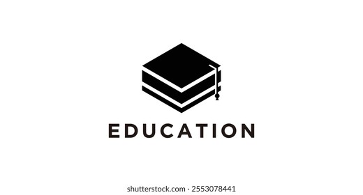 design do logotipo da educação, combinação de livros e chapéus de graduação, colagem, estudo, símbolo, ícone, ideia, criativo.