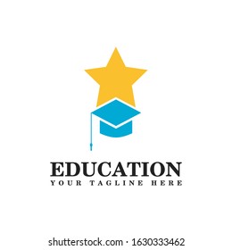 Education Logo Design With Combination of Star And Graduation Cap