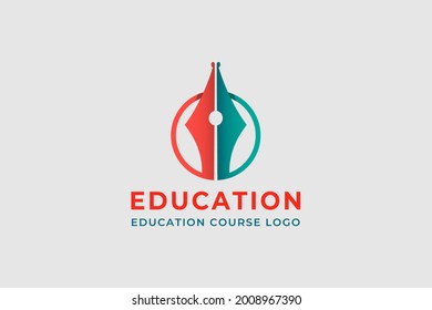 Education Logo Design concept.pen Icon isolated circle on white background. education. online course. home schooling logo design template illustration