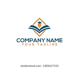 Education logo design concept. Pen and book unique vector icon.