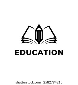 education logo design creative concept idea with book and pencil icon
