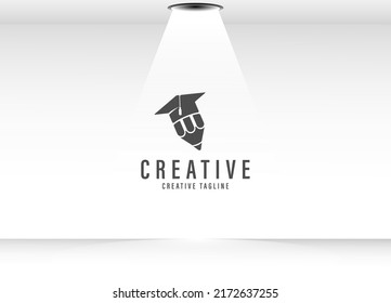 education logo design element. shape of pencil with Hat Isolated White Background