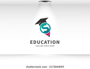 elemento de diseño del logotipo educativo. forma del lápiz con sombrero y letra es círculo aislado