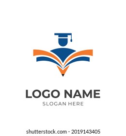 education logo design with flat blue and orange color style