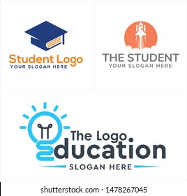Education logo design with graduation cap book rocket and light bulb suitable for school private academy company