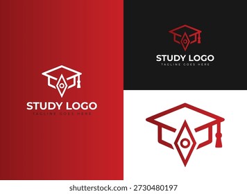 Education Logo Design. Graduation Cap Symbol for School, Academy and Online Learning Platforms, Flat Minimal Vector Logo Template, Vector Illustration