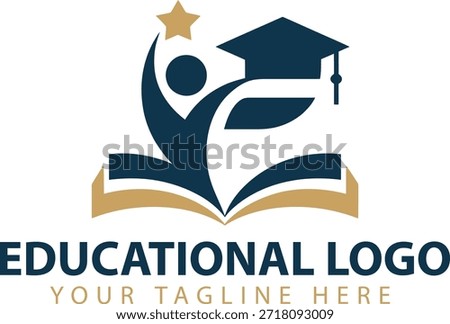 Education Logo Design with Graduation Cap and Book