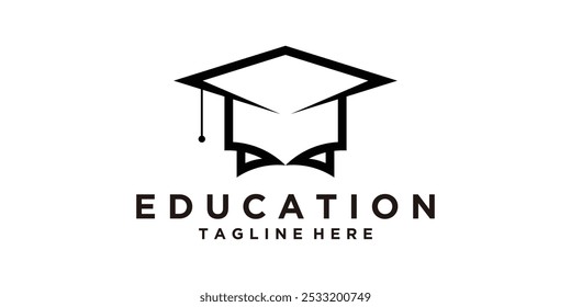 education logo design, graduation hat and book, logo design vector, symbol, icon, idea, creative.