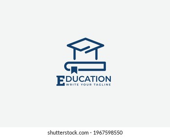 Education logo design with hat, book concept. minimal logo design for educational institute.