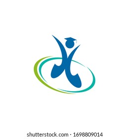 Diseño del logo educativo con gráfico humano usando plantilla de sombrero de graduación