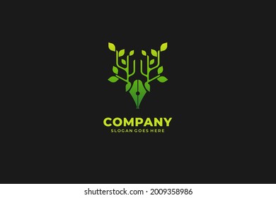 Design des Bildungslogos Kombination von Bleistifthirsch. verwendbares Logo für Unternehmen. Bildungskonferenz. Community, Technologie Logo Design Vorlage Illustration. Bleistifthirsch und Baum
