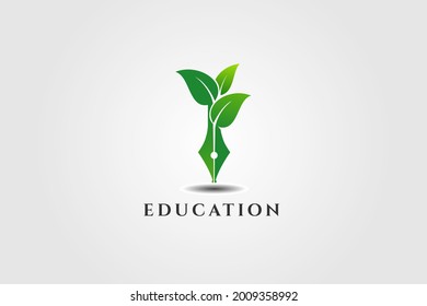 idea de diseño del logo educativo. combinación de árbol de lápiz. logotipo utilizable para empresas. conferencia de educación. ilustración de plantilla de diseño de logotipo de comunidad, tecnología. hay pluma y árbol