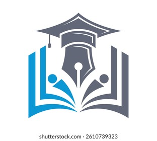 Education Logo Design and Learning Concept with Graduate Cap Pen and Open Book