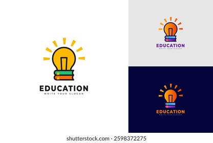 Education logo design with light bulb and books