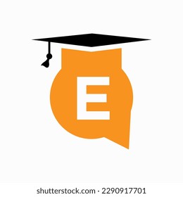 Education Logo Design On Letter E Concept With Education Hat and Chat Icon