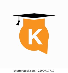 Education Logo Design On Letter K Concept With Education Hat and Chat Icon