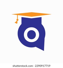 Education Logo Design On Letter O Concept With Education Hat and Chat Icon