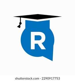 Education Logo Design On Letter R Concept With Education Hat and Chat Icon