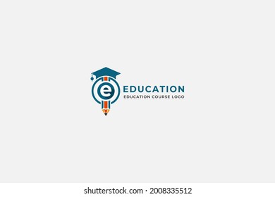 Education Logo Design with Pencil Icon and Graduation Hat isolated circle on white background. education. online course. home schooling logo design template illustration